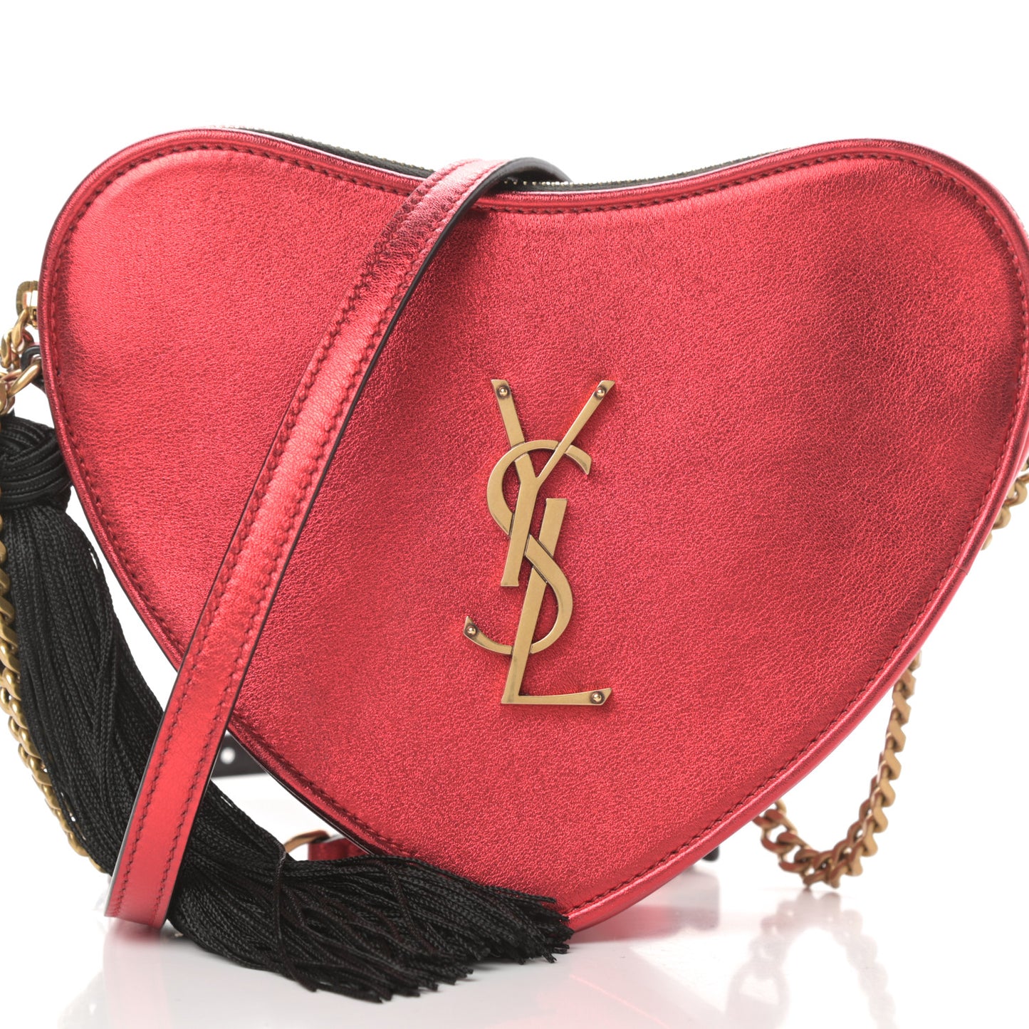 Metallic Calfskin Heart Monogram Crossbody Black Rouge