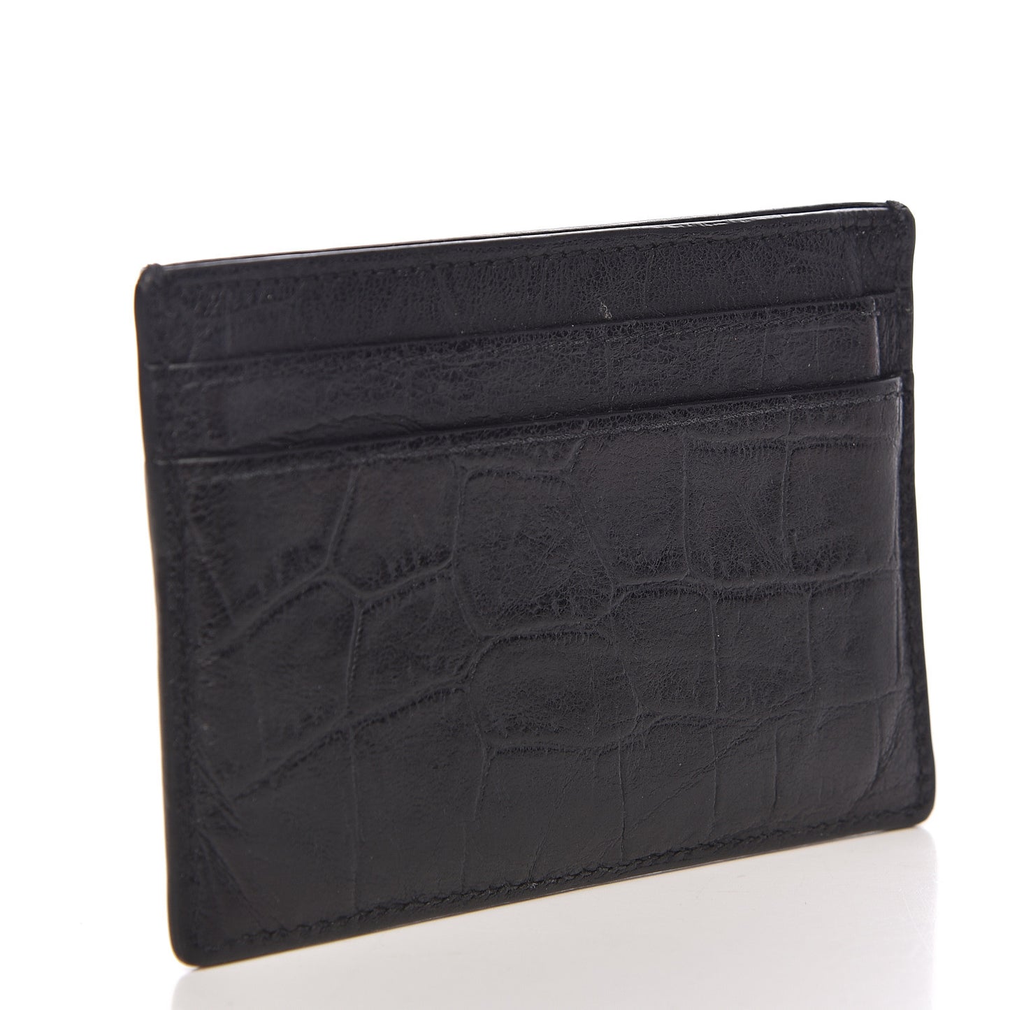 Calfskin Crocodile Embossed Monogram Credit Card Case Black