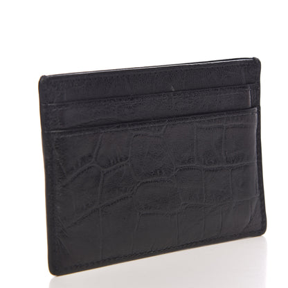 Saint Laurent Calfskin Crocodile Embossed Monogram Credit Card Case Black 3 of 7
