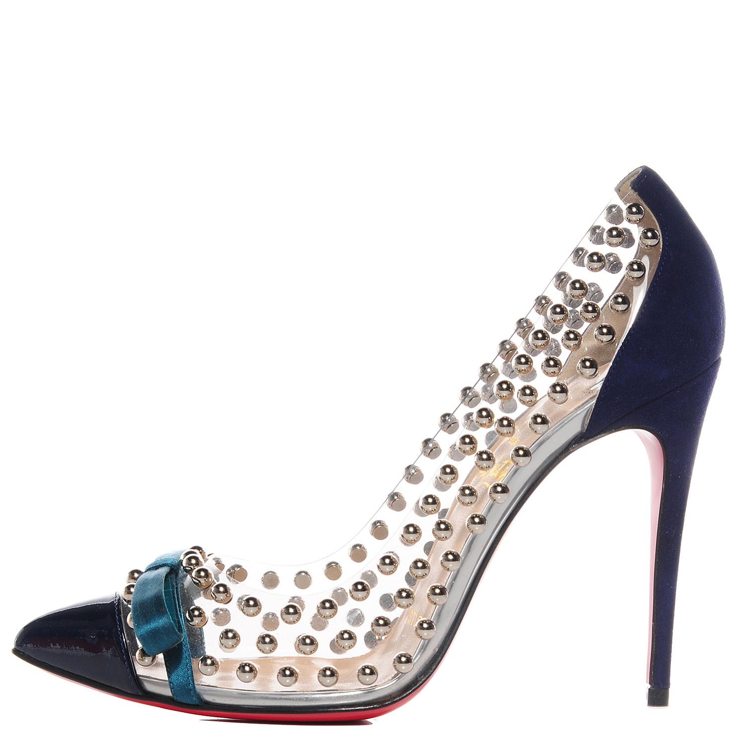 Christian Louboutin Suede Patent Bille et Boule 100 Studded Bow Pumps Navy 35 1 of 6