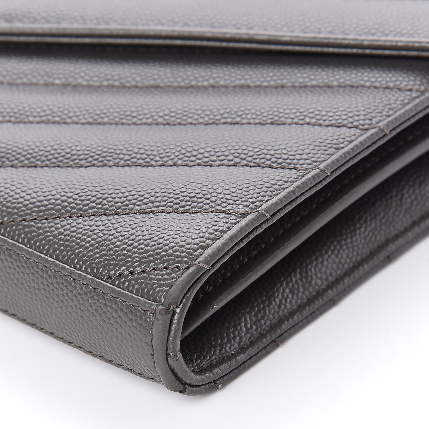 Saint Laurent Grain De Poudre Matelasse Chevron Monogram Chain Wallet Fog 8 of 12
