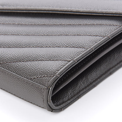 Saint Laurent Grain De Poudre Matelasse Chevron Monogram Chain Wallet Fog 8 of 12