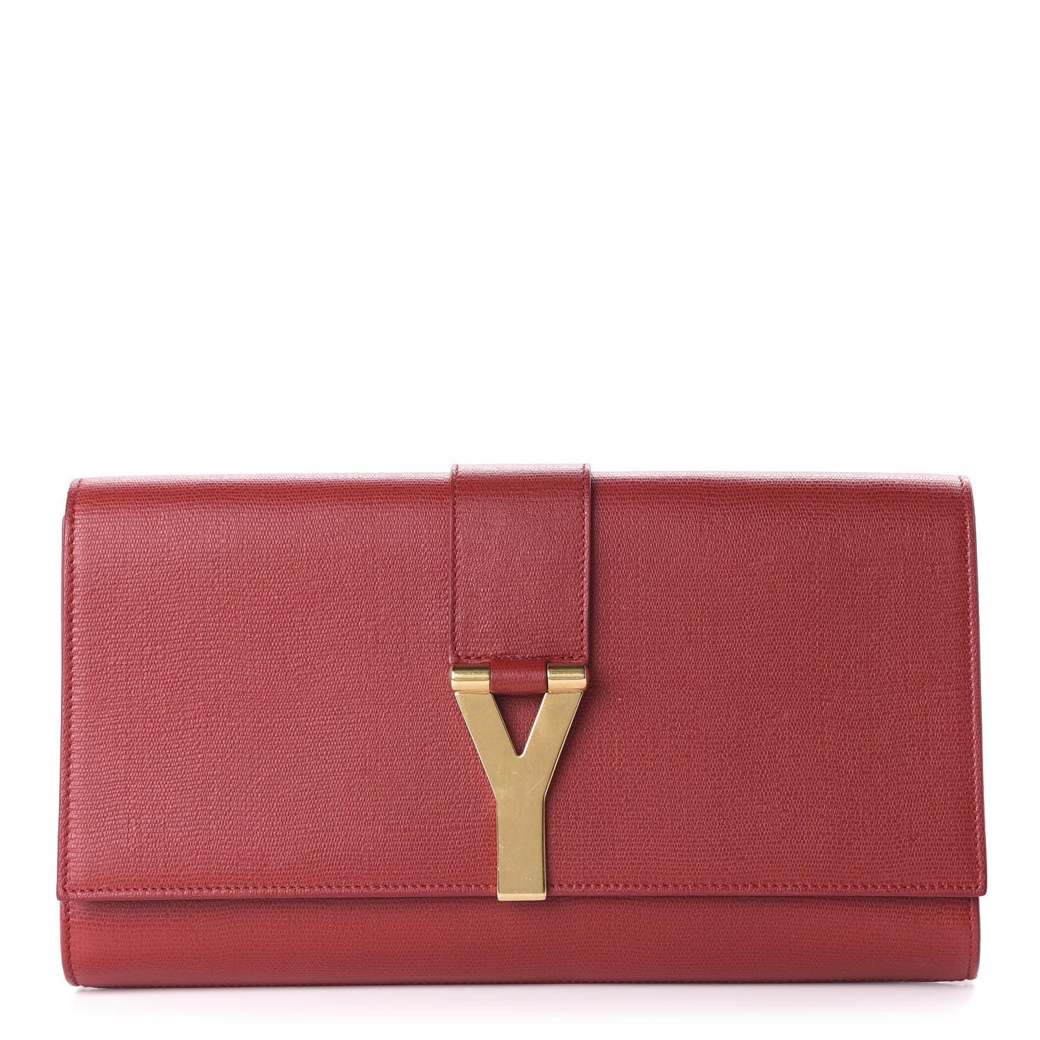 Saint Laurent Textured Calfskin Classic Y Ligne Clutch Red 1 of 9