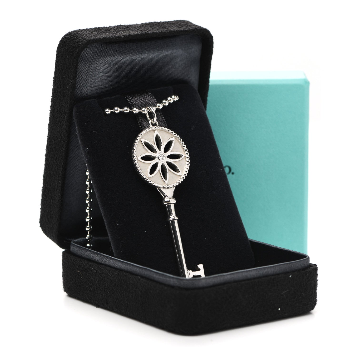 Tiffany Sterling Silver Diamond Large Daisy Key Pendant Link Necklace 5 of 5