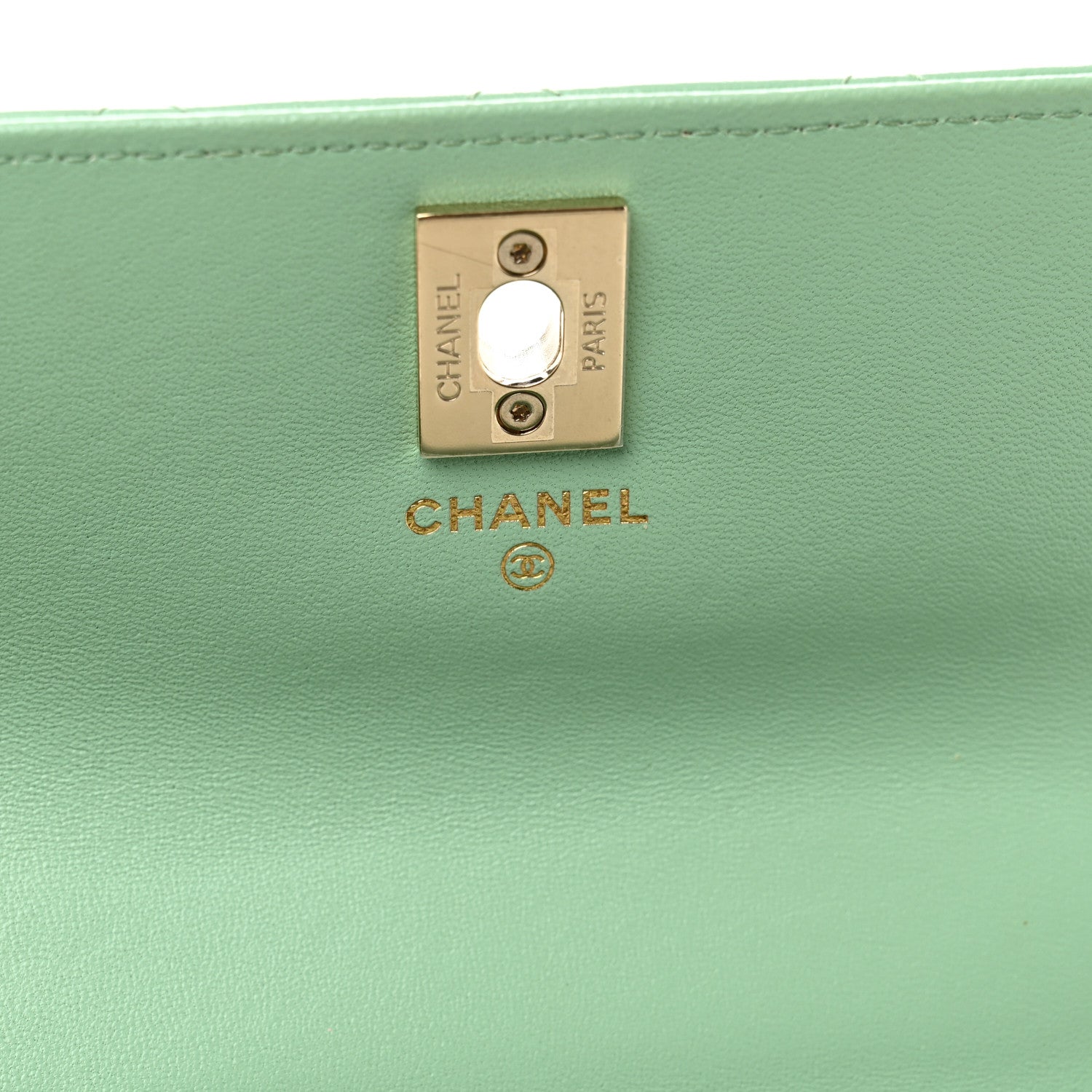 Chanel Lambskin Quilted Pearl Top Handle Clutch With Chain Light Green 6 of 12