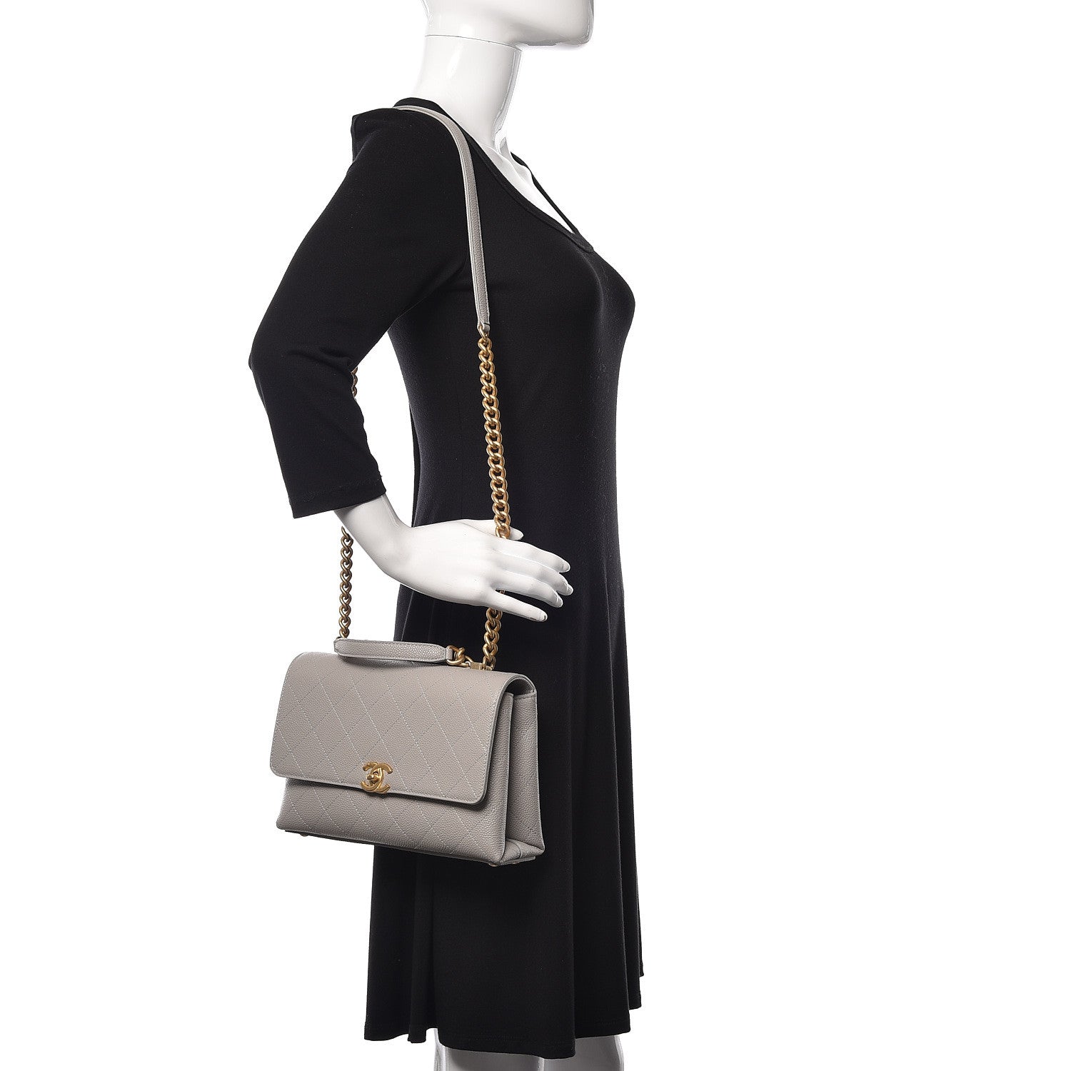 Chanel Grained Calfskin Small Stitched Flap Grey 1 of 13