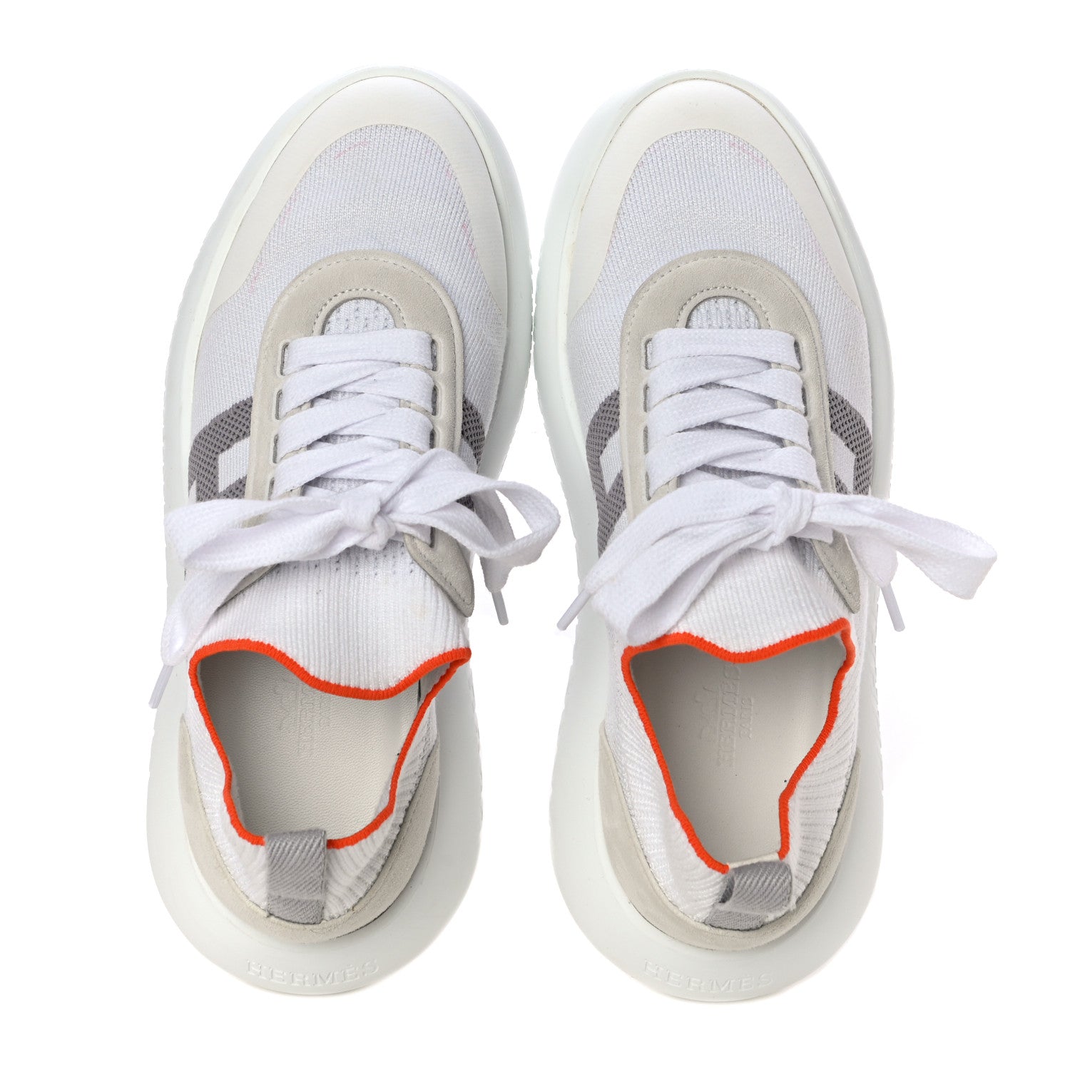 Hermes Knit Suede Goatskin Womens Crew Sneakers 36 White Gris 6 of 18