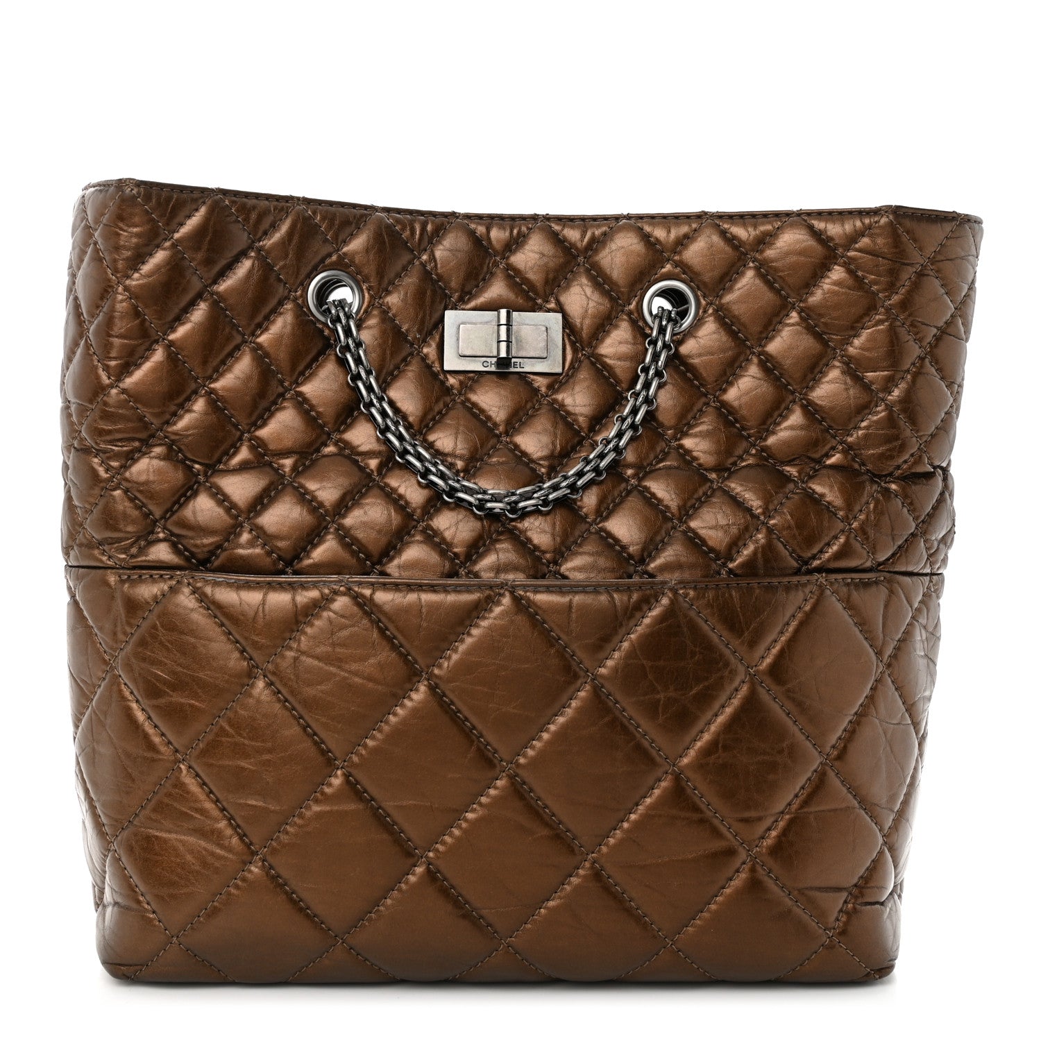 Chanel Metallic Aged Calfskin Quilted Reissue 2.55 Tote Bronze 1 of 10