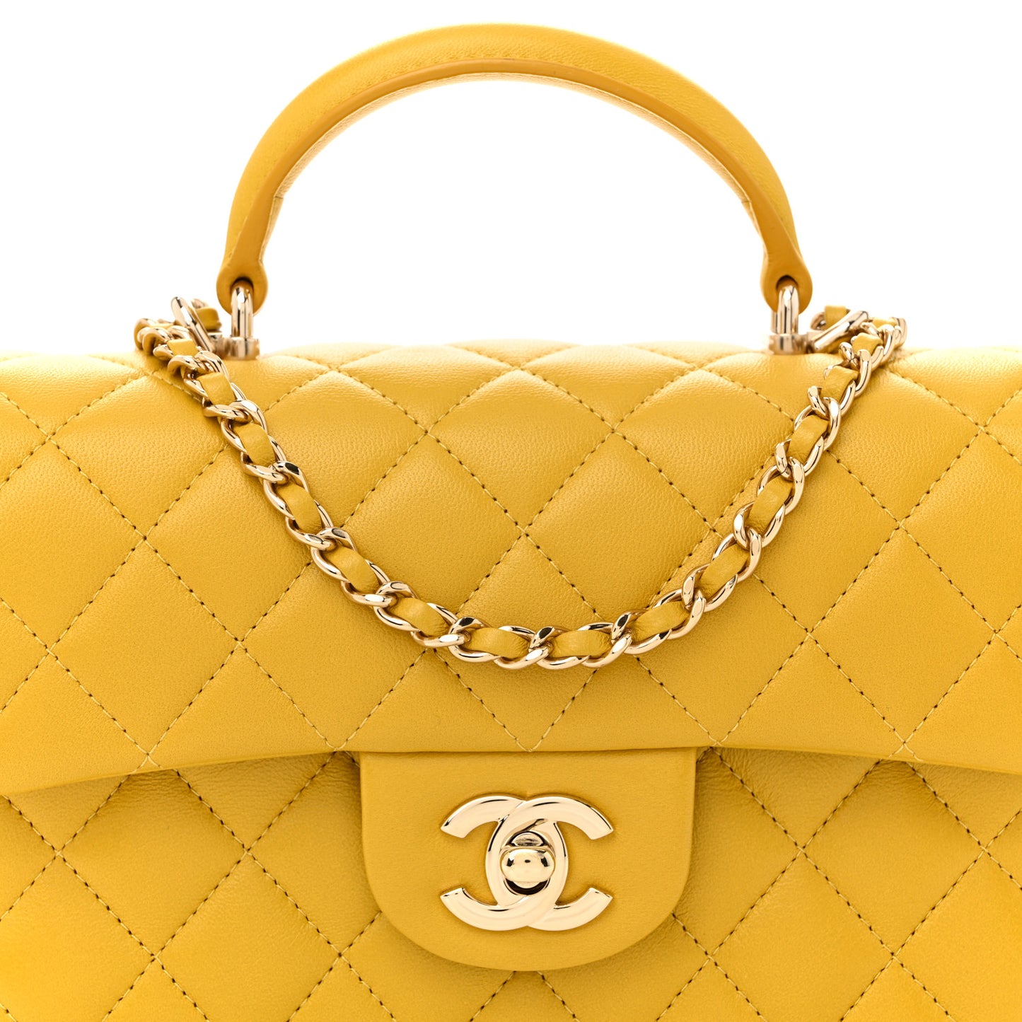 Lambskin Quilted Mini Top Handle Rectangular Flap Yellow