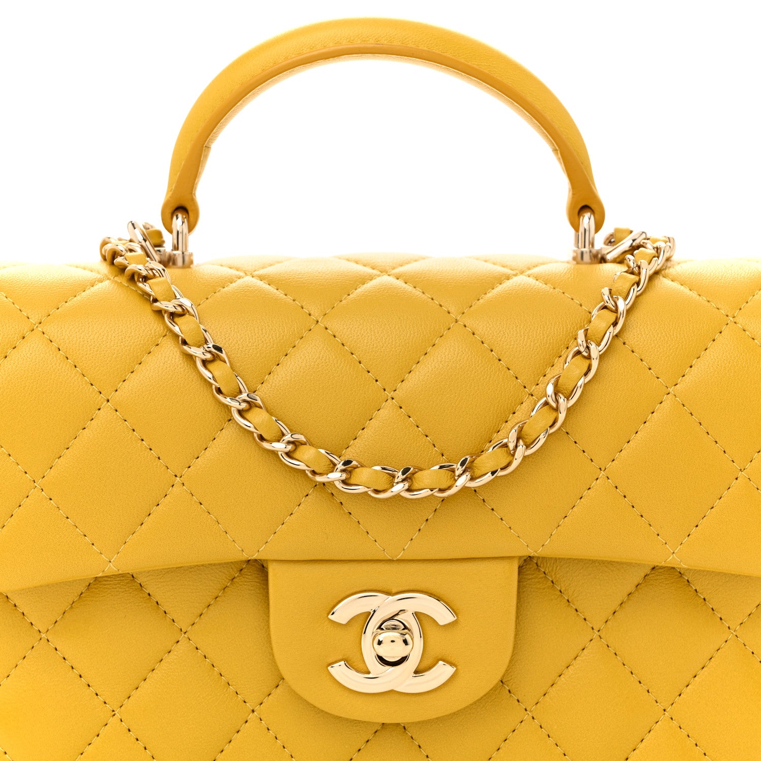 Chanel Lambskin Quilted Mini Top Handle Rectangular Flap Yellow 8 of 12