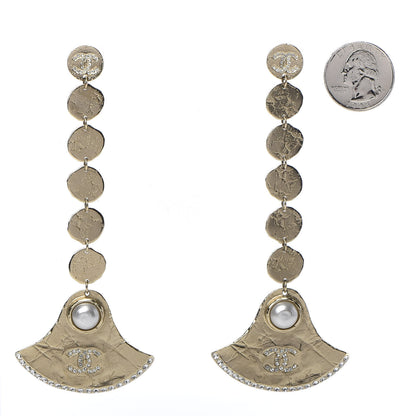 Chanel Crystal Pearl Dangle Earrings Gold 2 of 5
