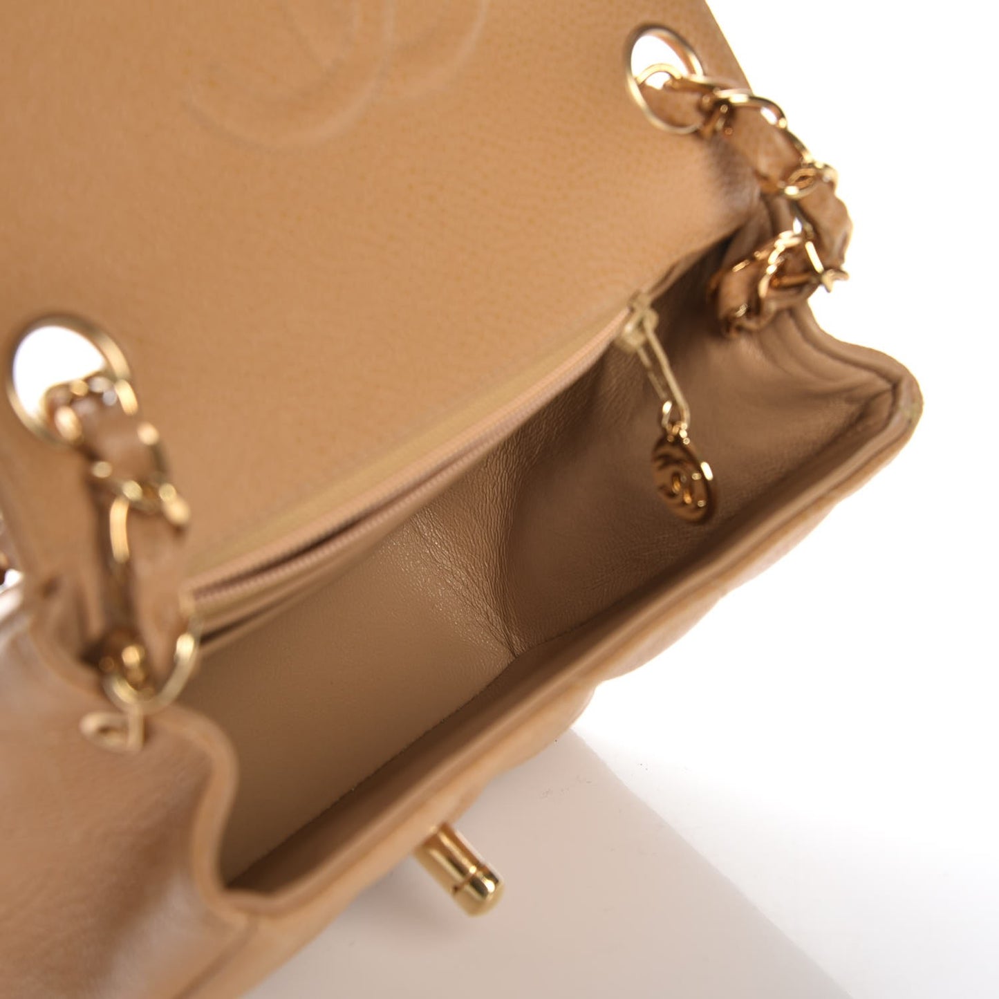 Caviar Quilted Mini Square Flap Beige