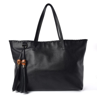 Gucci Pebbled Calfskin Large Bamboo Tassel Tote Black 1 of 10