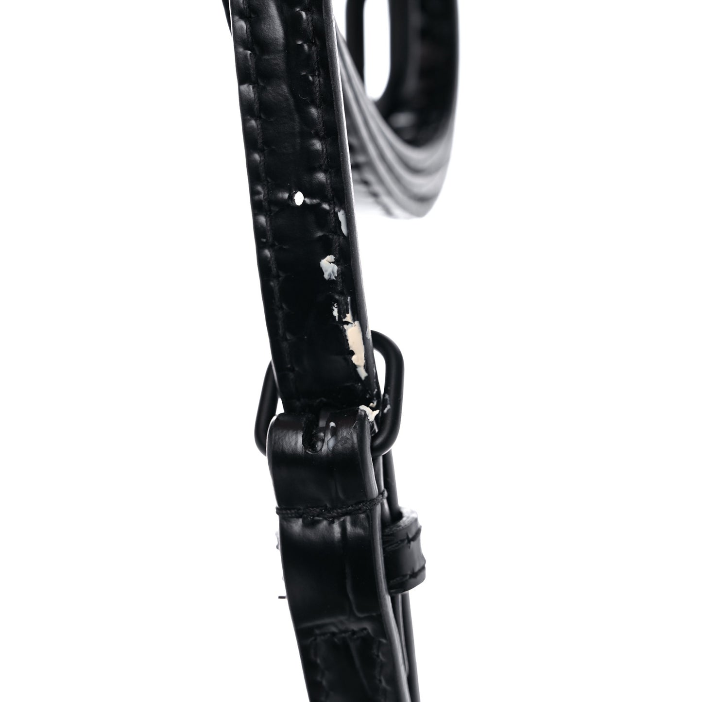 Shiny Calfskin Monochrome Crocodile Embossed Small Hourglass Top Handle Bag Black