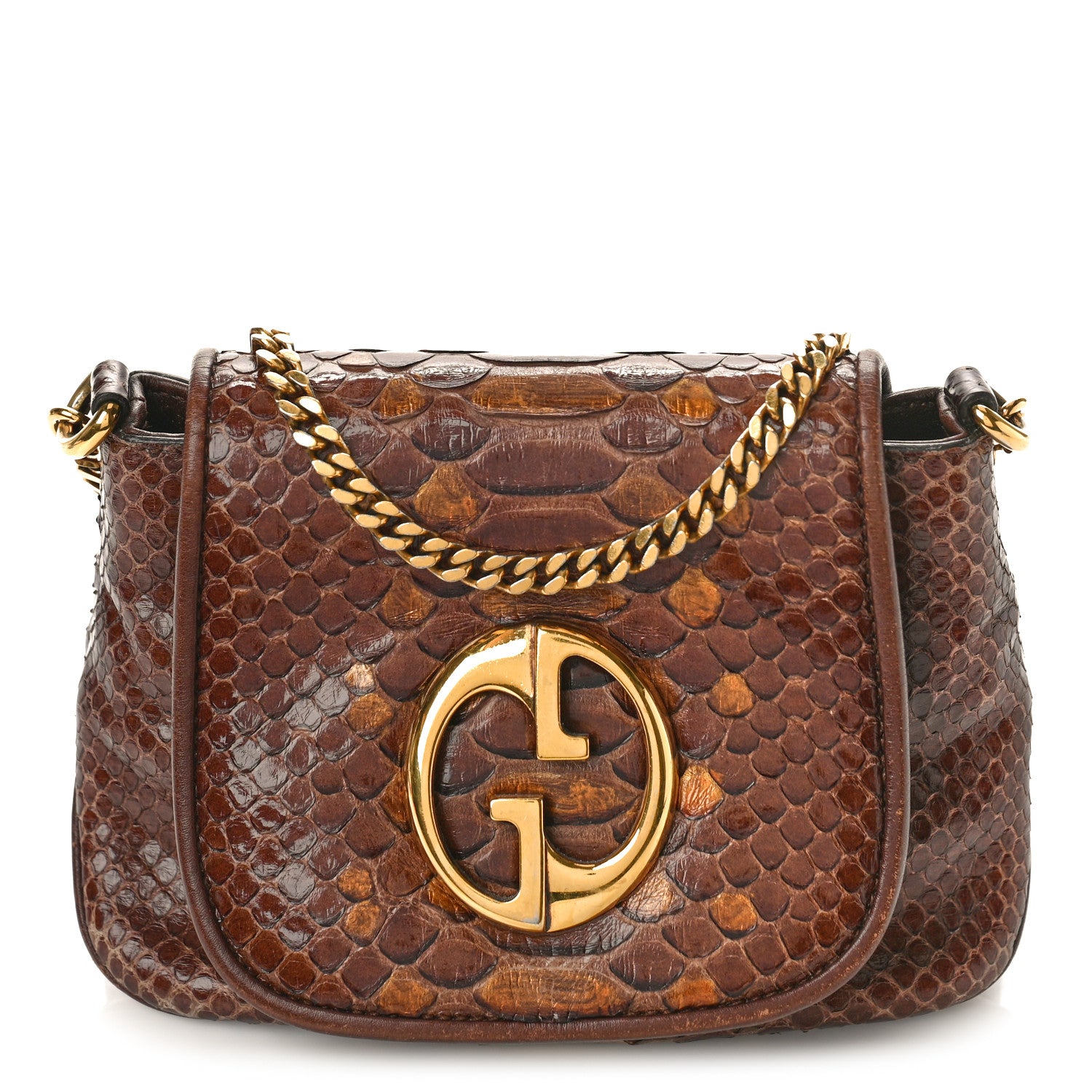 Gucci Snakeskin Small 1973 Chain Shoulder Bag Brown 1 of 10