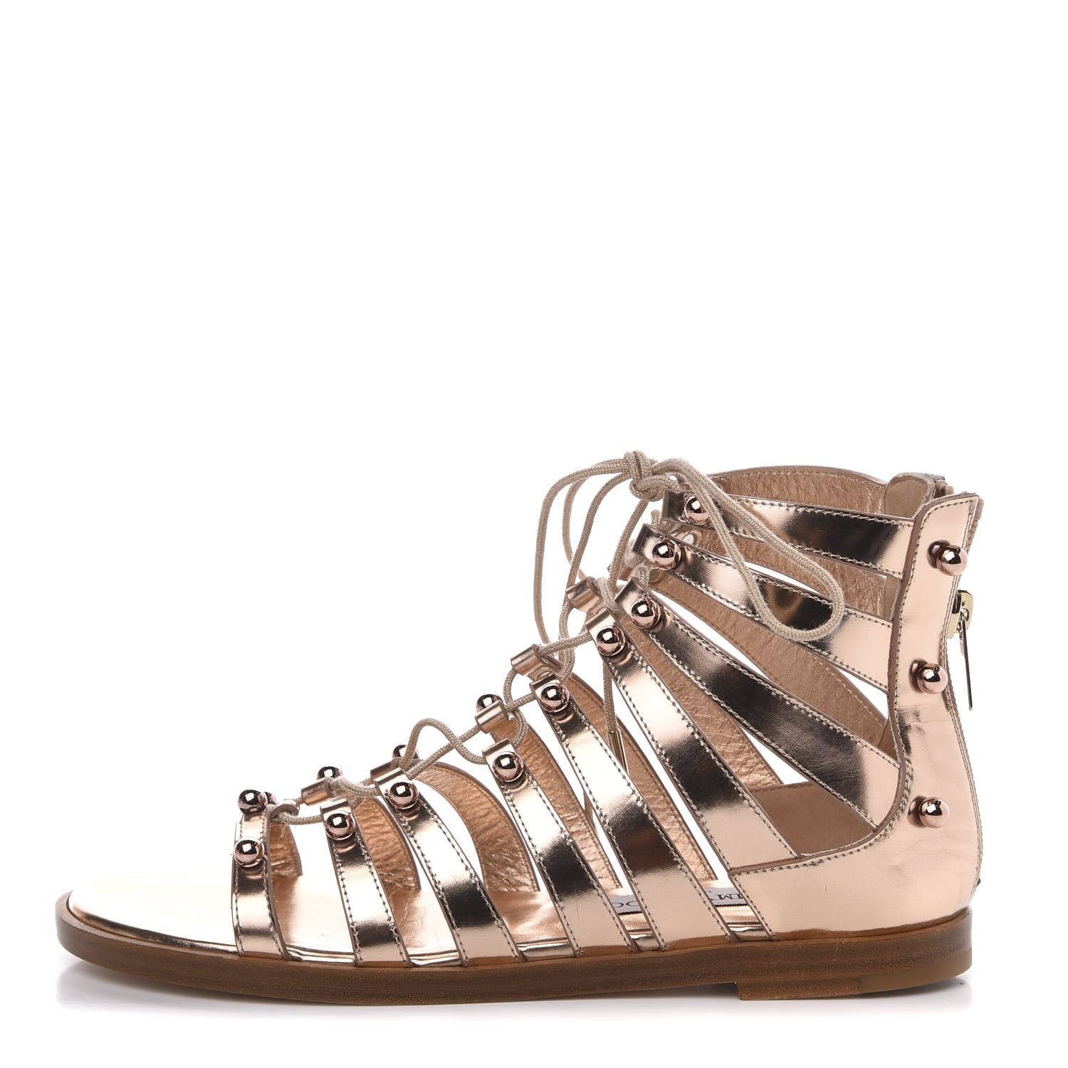 Jimmy Choo Metallic Mirror Calfskin Gigi Lace Up Sandal 37 Tea Rose 1 of 8