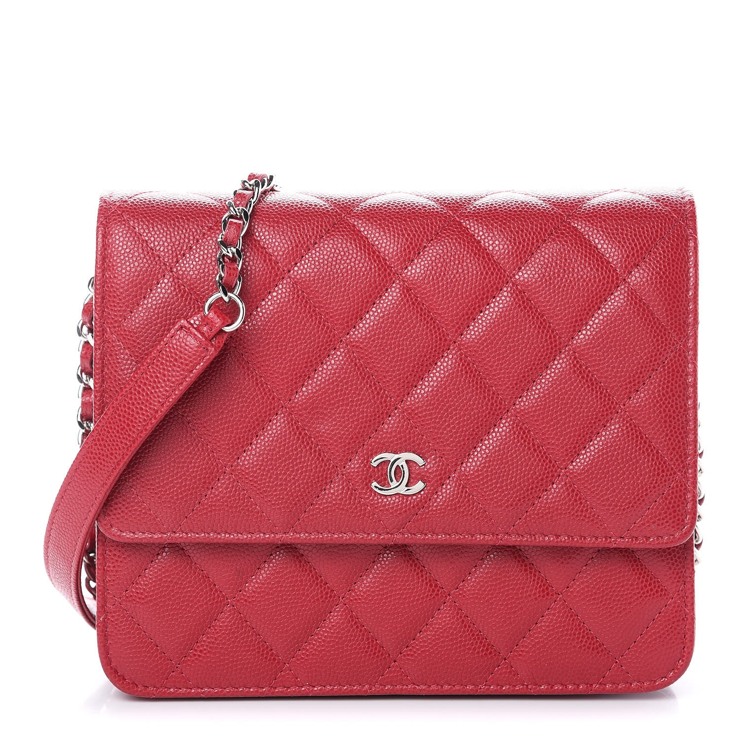 Chanel Caviar Quilted Square Wallet On Chain WOC Pink 1 of 10