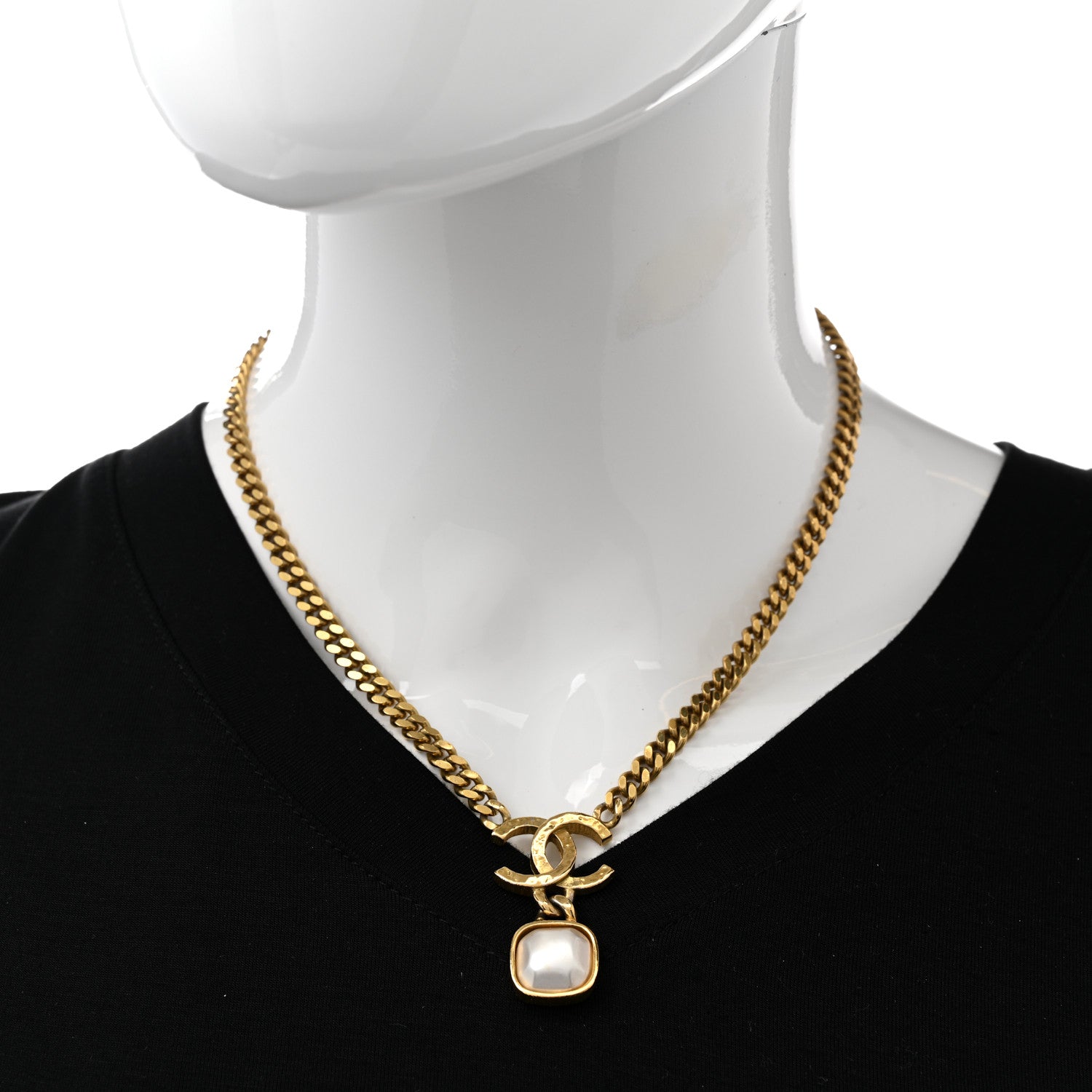 Chanel Metal Natural Stones CC Necklace Pearly White Gold 2 of 7