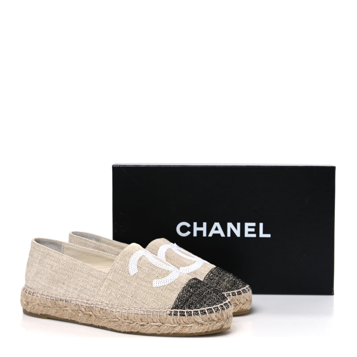 Toile Sequin CC Espadrilles 37 Beige Black