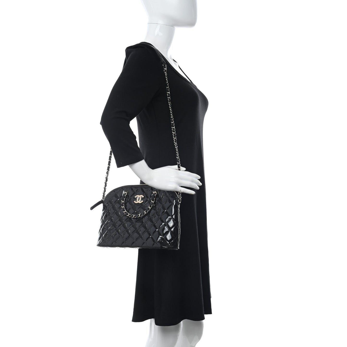 Patent Quilted Shiny Coco Small Shopping Bag Black