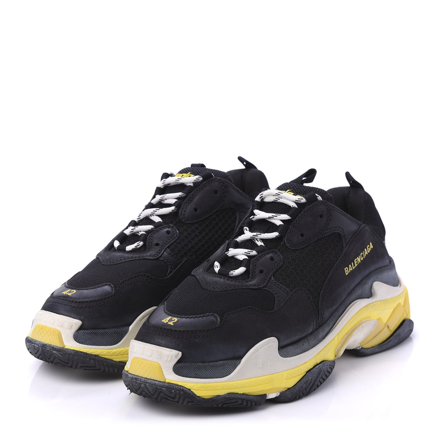 Fabric Mesh Womens Triple S Sneakers 42 Black Yellow