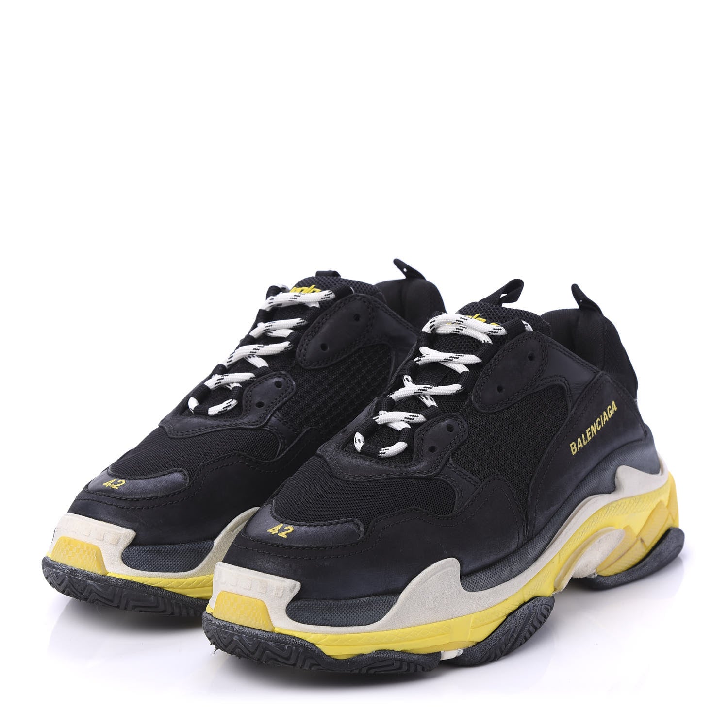 Balenciaga Fabric Mesh Womens Triple S Sneakers 42 Black Yellow 3 of 9