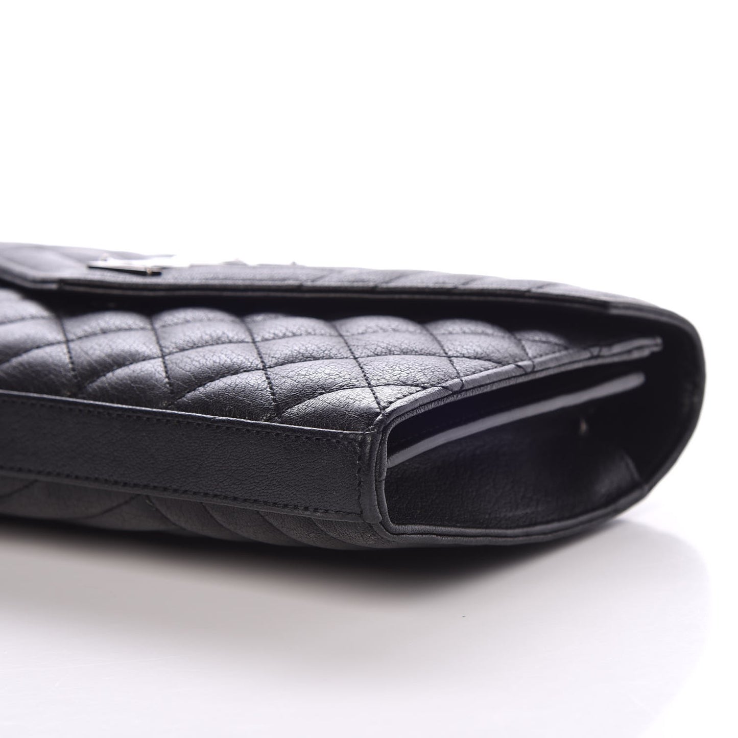 Sheepskin Tri-Quilt Monogram Envelope Chain Wallet Black