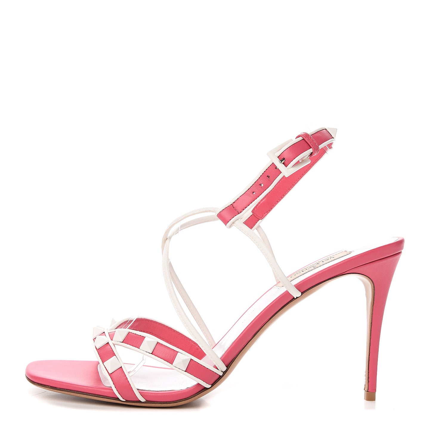 Calfskin Free Rockstud Crisscross Slingback 85mm Sandals 39 Shadow Pink Optic White