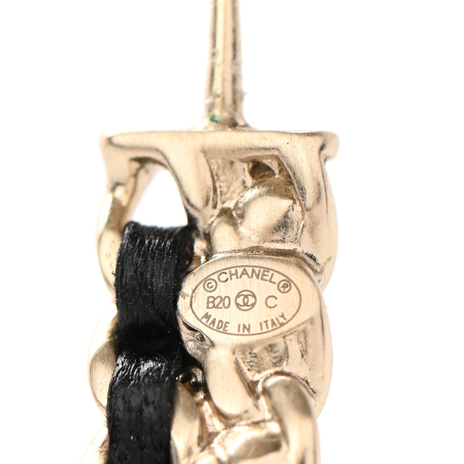 Chanel Crystal Lambskin CC Chain Hoop Earrings Gold Black 4 of 4