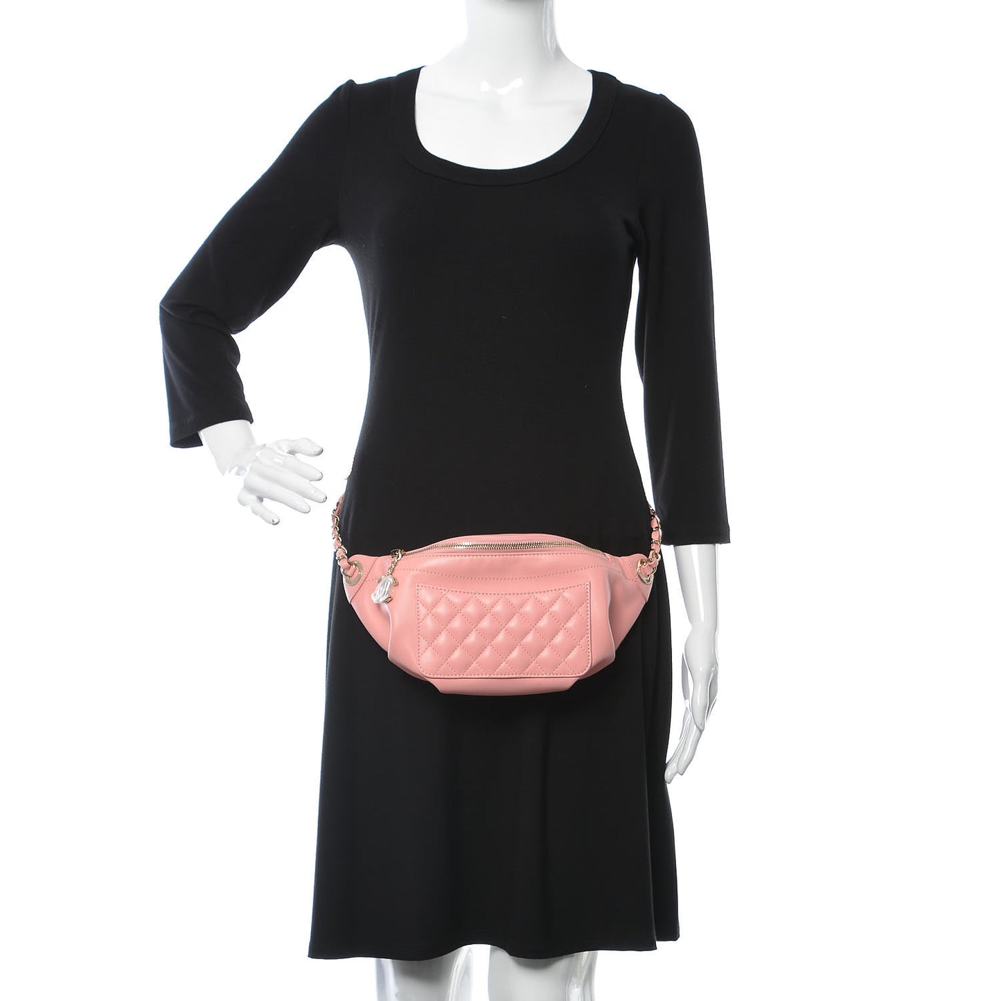 Lambskin Quilted Bi Waist Bag Fanny Pack Pink
