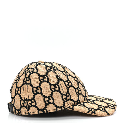 Gucci Raffia GG Monogram Elaphe Embroidered Aisha Baseball Hat M Ivory Black 5 of 7