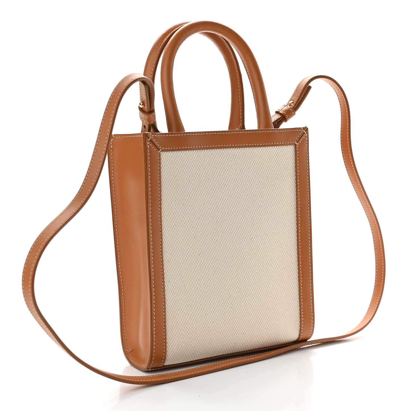 Canvas Calfskin Mini Vertical Cabas Natural Tan