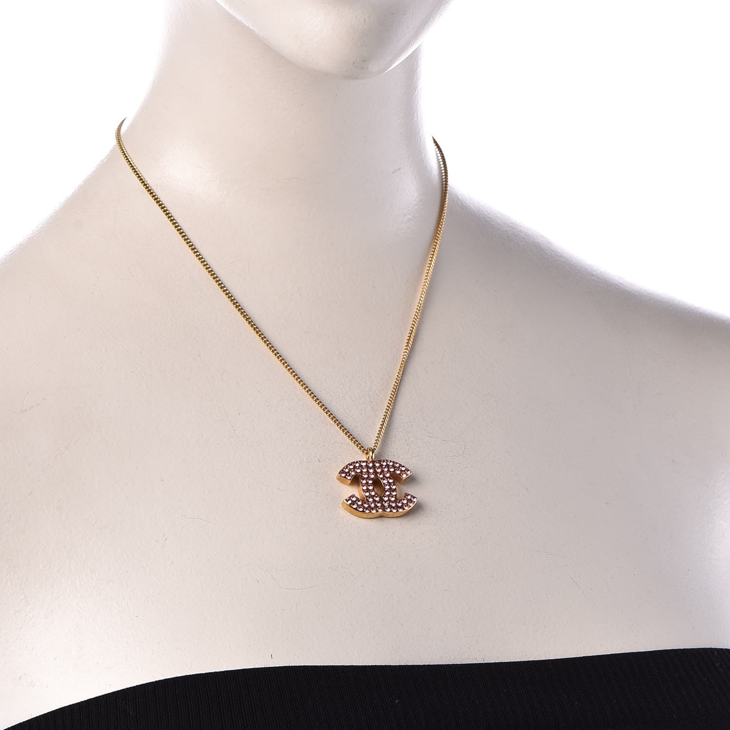 Chanel Crystal CC Necklace Pink Gold 2 of 6
