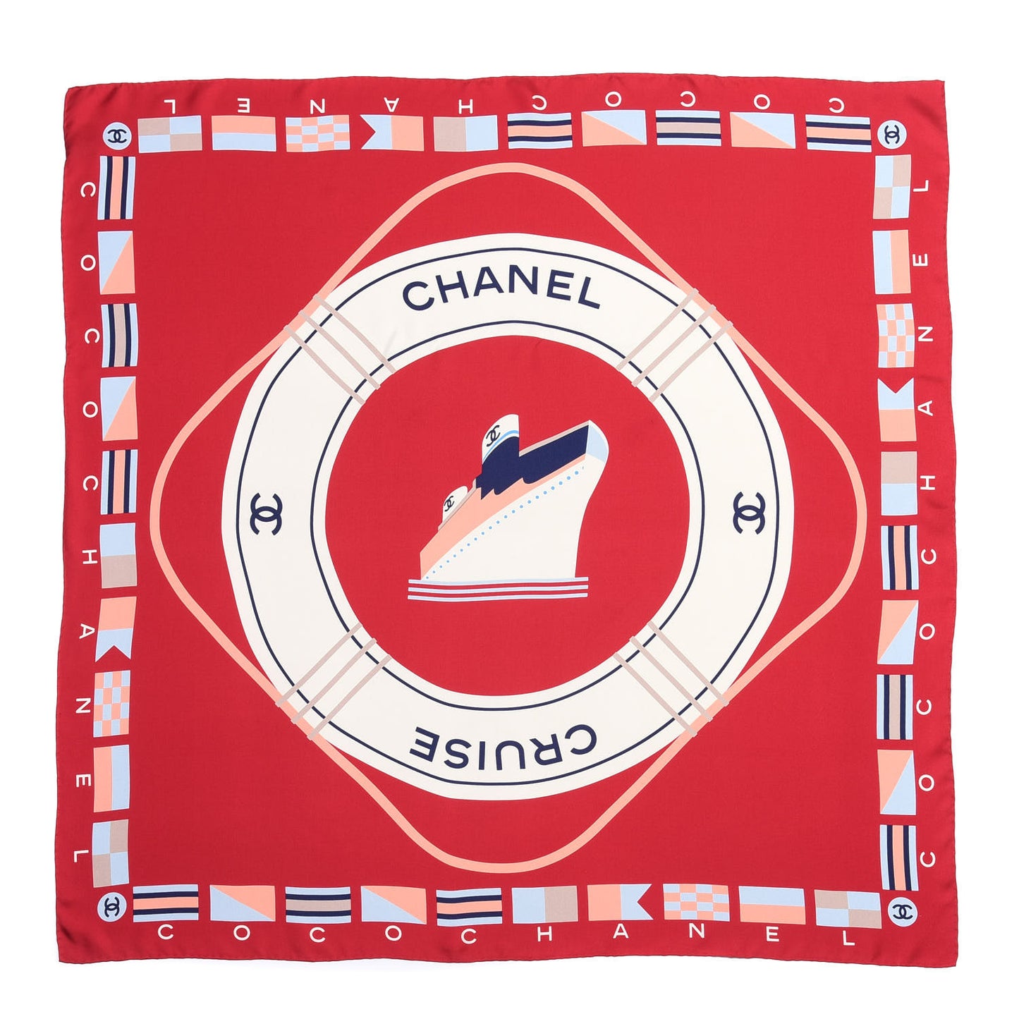 Silk Cruise Print CC Square Scarf Red