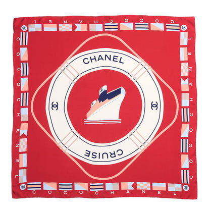 Chanel Silk Cruise Print CC Square Scarf Red 1 of 3
