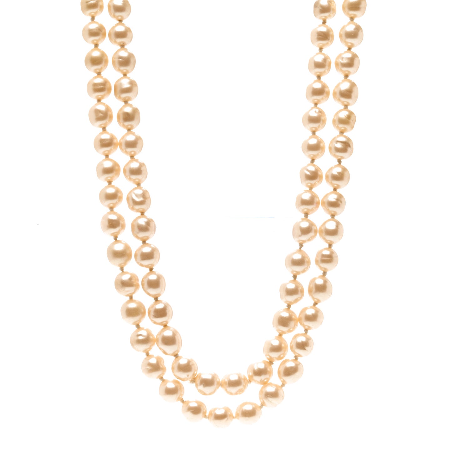 Graduated Pearl Long Necklace Gold White