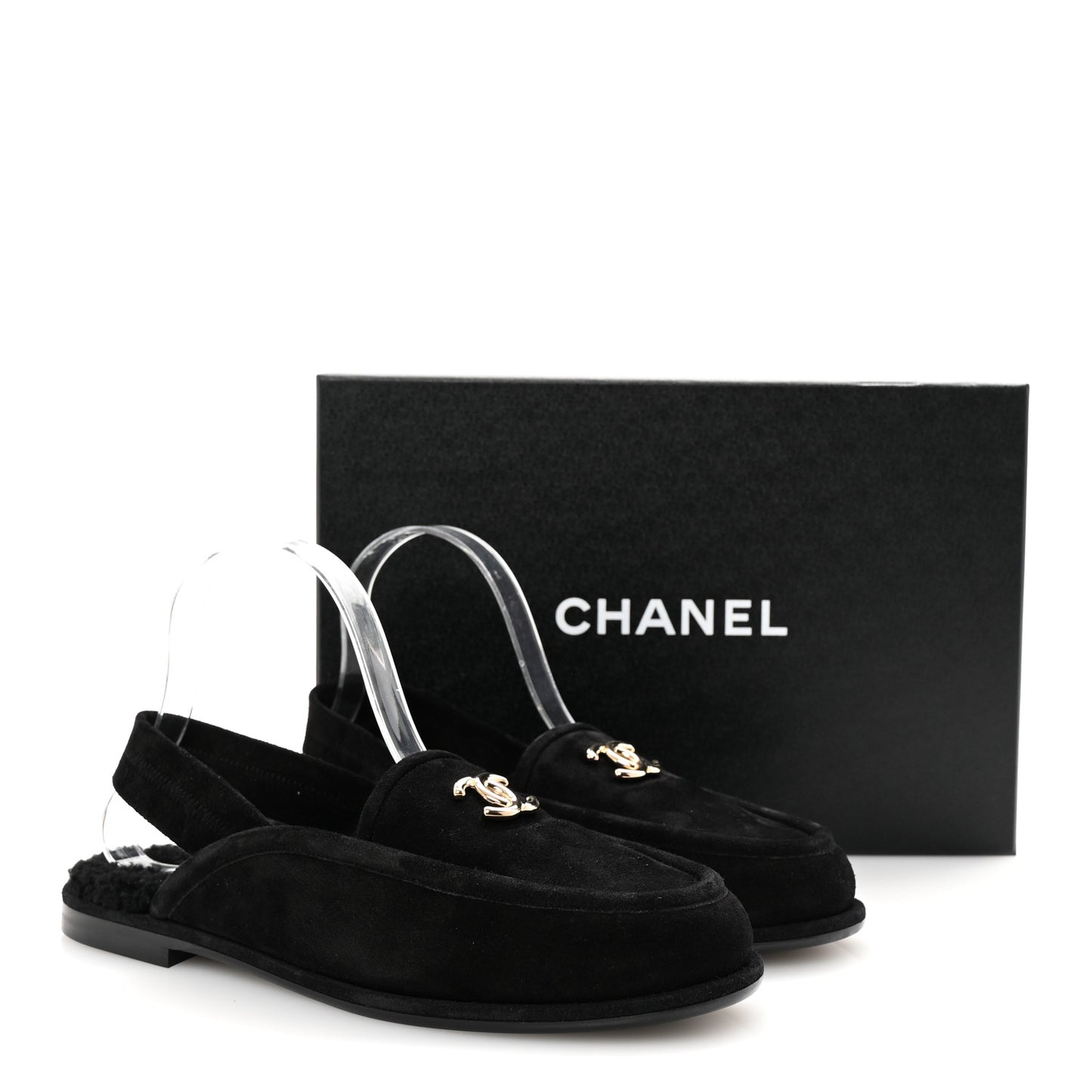 Suede Calfskin CC Slingback Loafers 40 Black