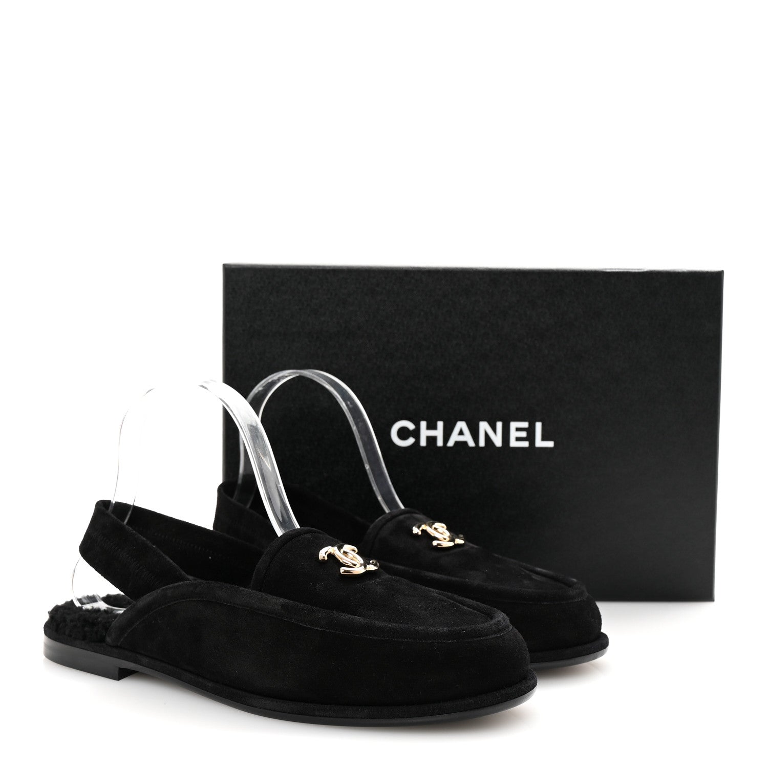 Chanel Suede Calfskin CC Slingback Loafers 40 Black 9 of 9