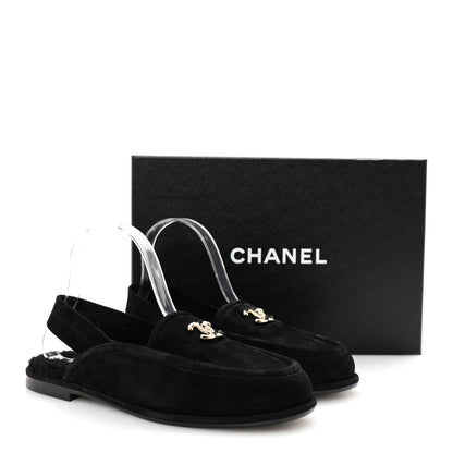 Chanel Suede Calfskin CC Slingback Loafers 40 Black 9 of 9