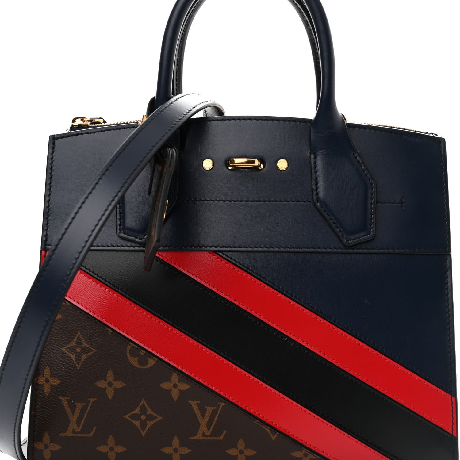 Louis Vuitton Calfskin Monogram Striped City Steamer PM Blue 6 of 14