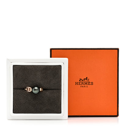 Hermes 18K Rose Gold Diamond Tahitian Cultured Pearl Albertine Ring 53 6.5 5 of 5