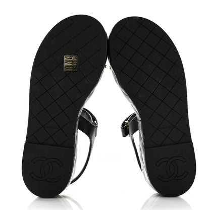 Chanel Lambskin Quilted Chain CC Platform Sandals 37.5 Black 5 of 10