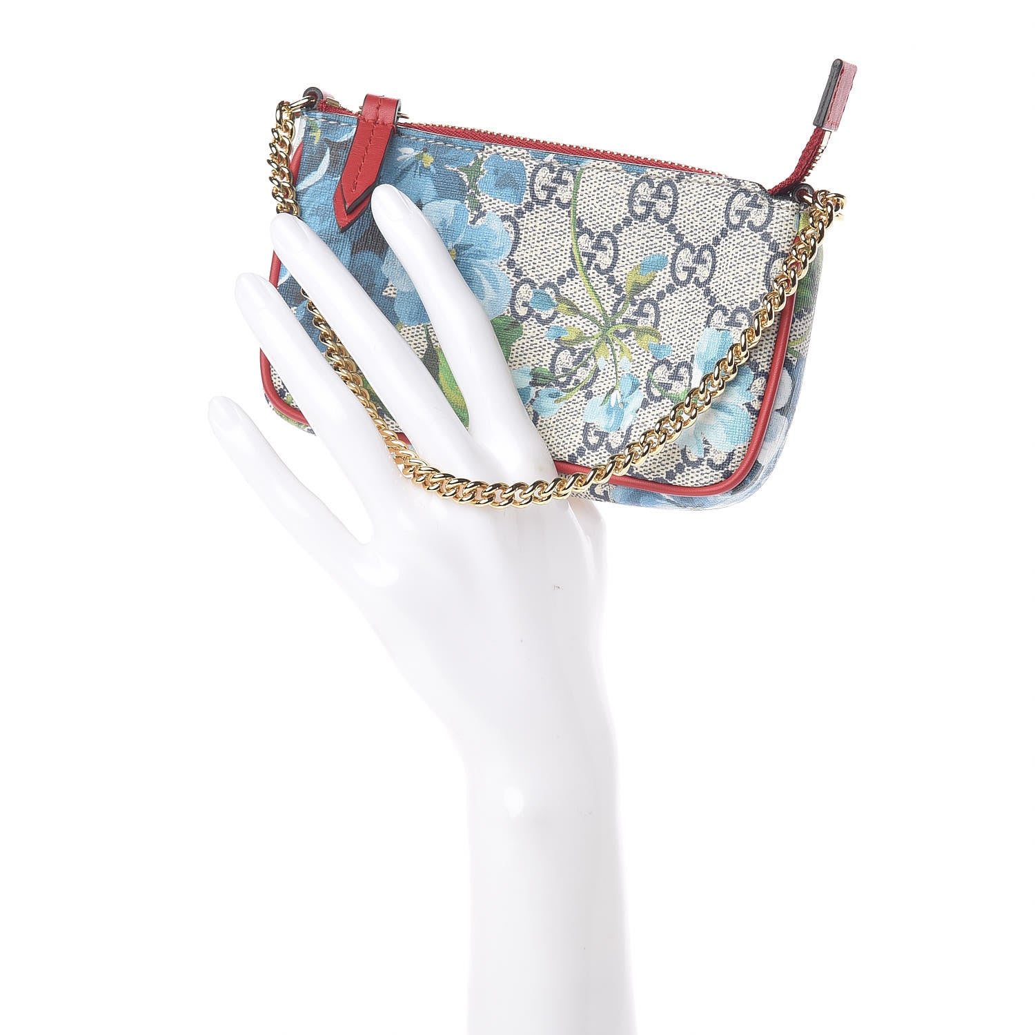 Gucci GG Supreme Monogram Blooms Mini Chain Bag Beige Blue Navy Hibiscus Red 2 of 10