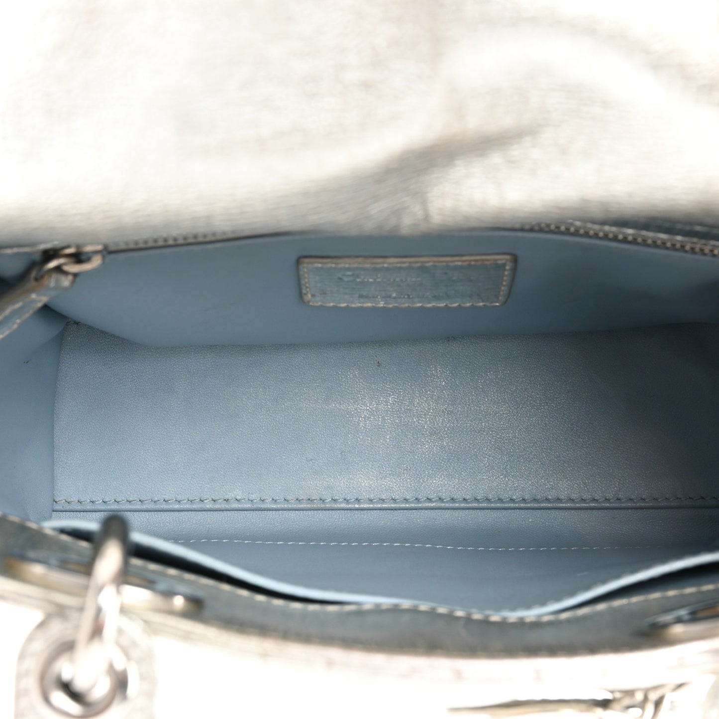 Metallic Grained Calfskin Cannage Small Lucky Badges My Lady Dior Silver
