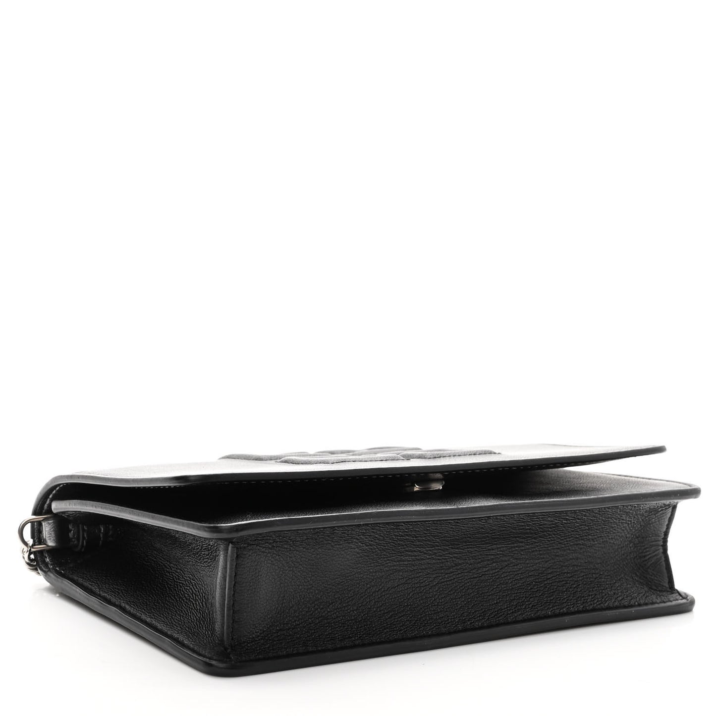 Lambskin Emblem Chain Wallet Black
