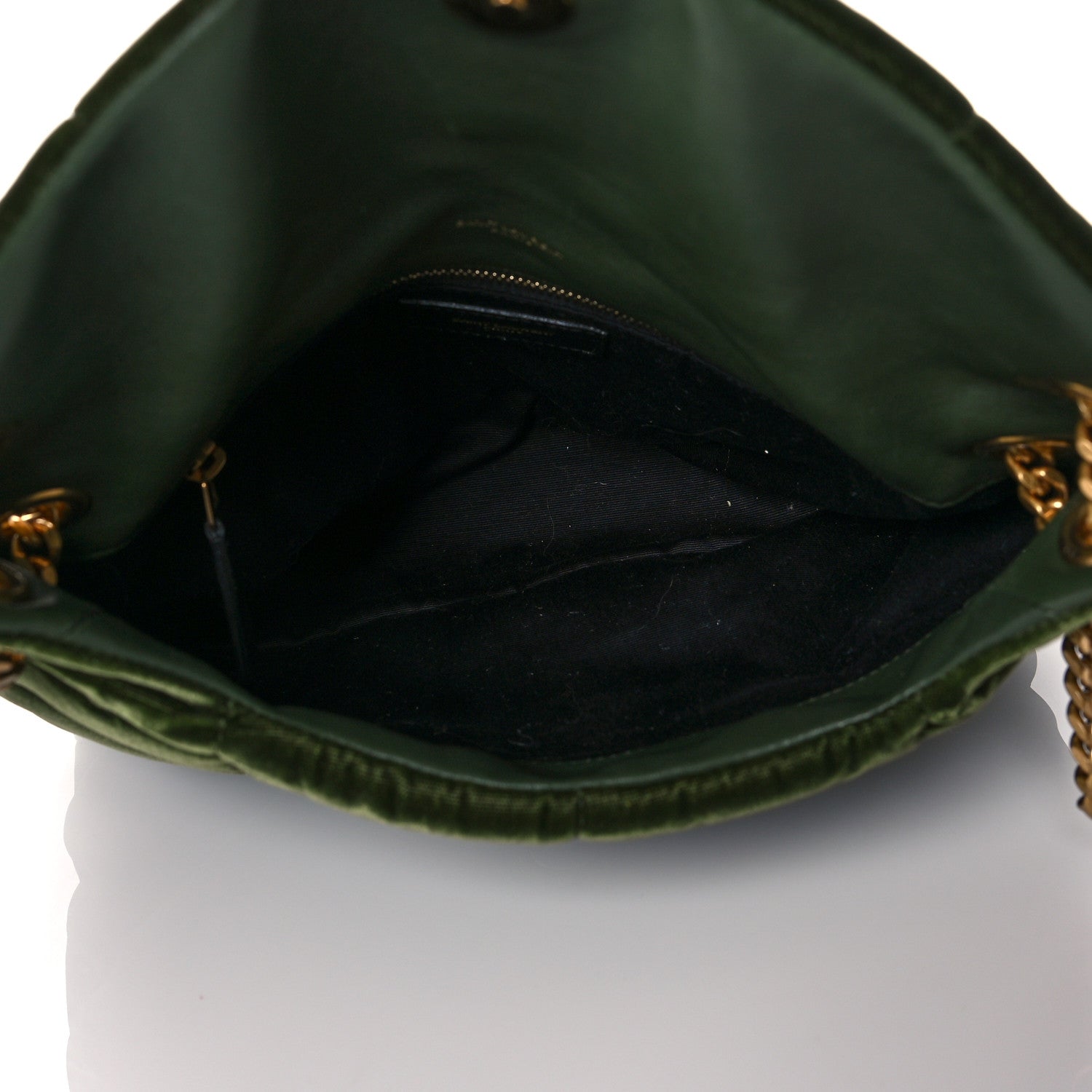 Saint Laurent Velvet Quilted Small Loulou Puffer Monogram Chain Satchel Kaki Musk 5 of 12