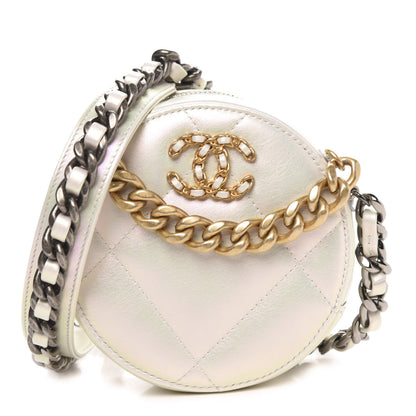 Chanel Iridescent Calfskin Quilted 19 Round Clutch With Chain White 1 of 10