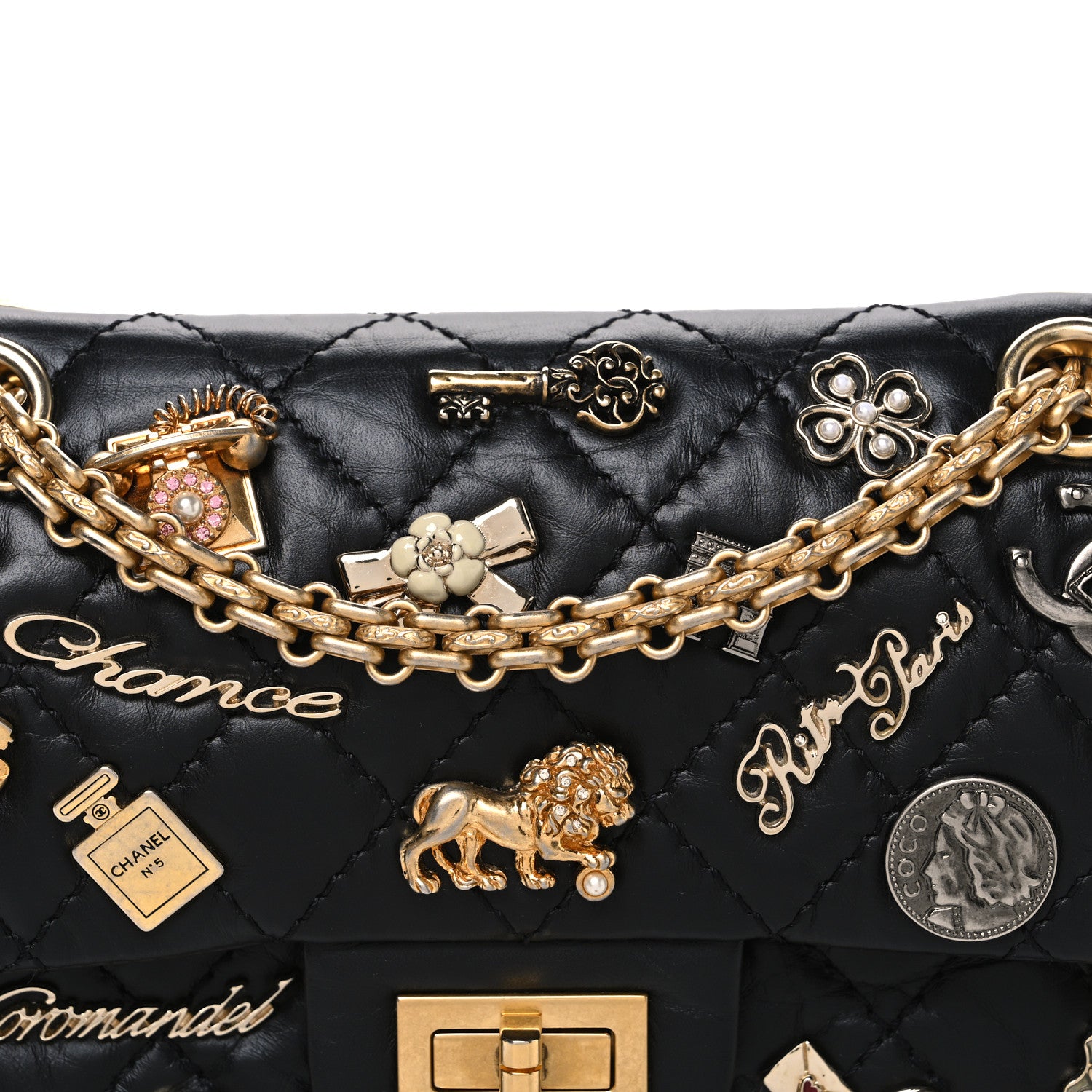 Chanel Aged Calfskin Lucky Charms 2.55 Reissue 224 Flap Black 8 of 10
