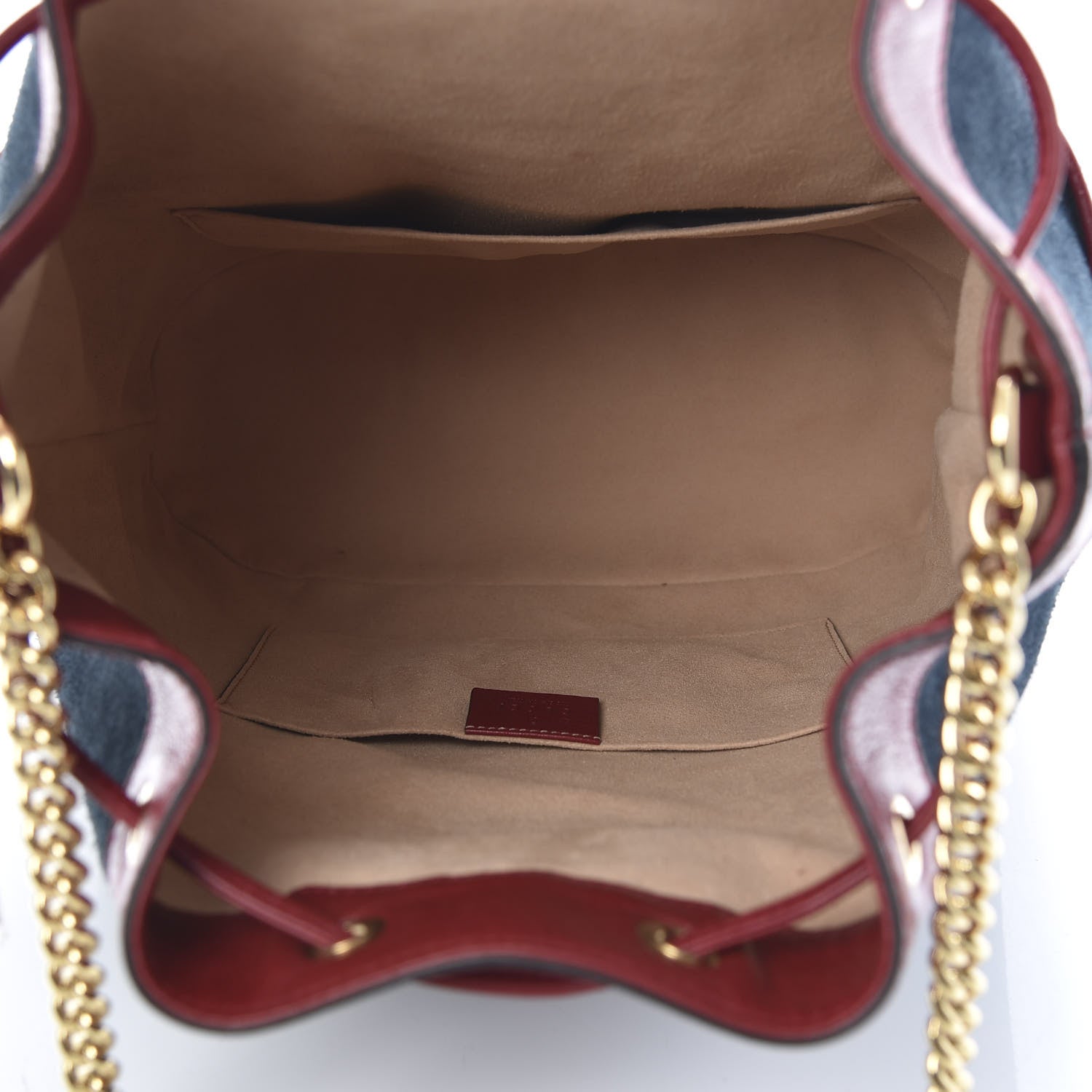 Gucci Suede Calfskin Web Medium Rajah Bucket Bag New Blue Romantic Cherry 5 of 11