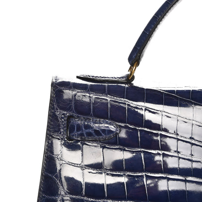 Hermes Shiny Niloticus Crocodile Kelly Sellier 32 Bleu Saphir 9 of 32